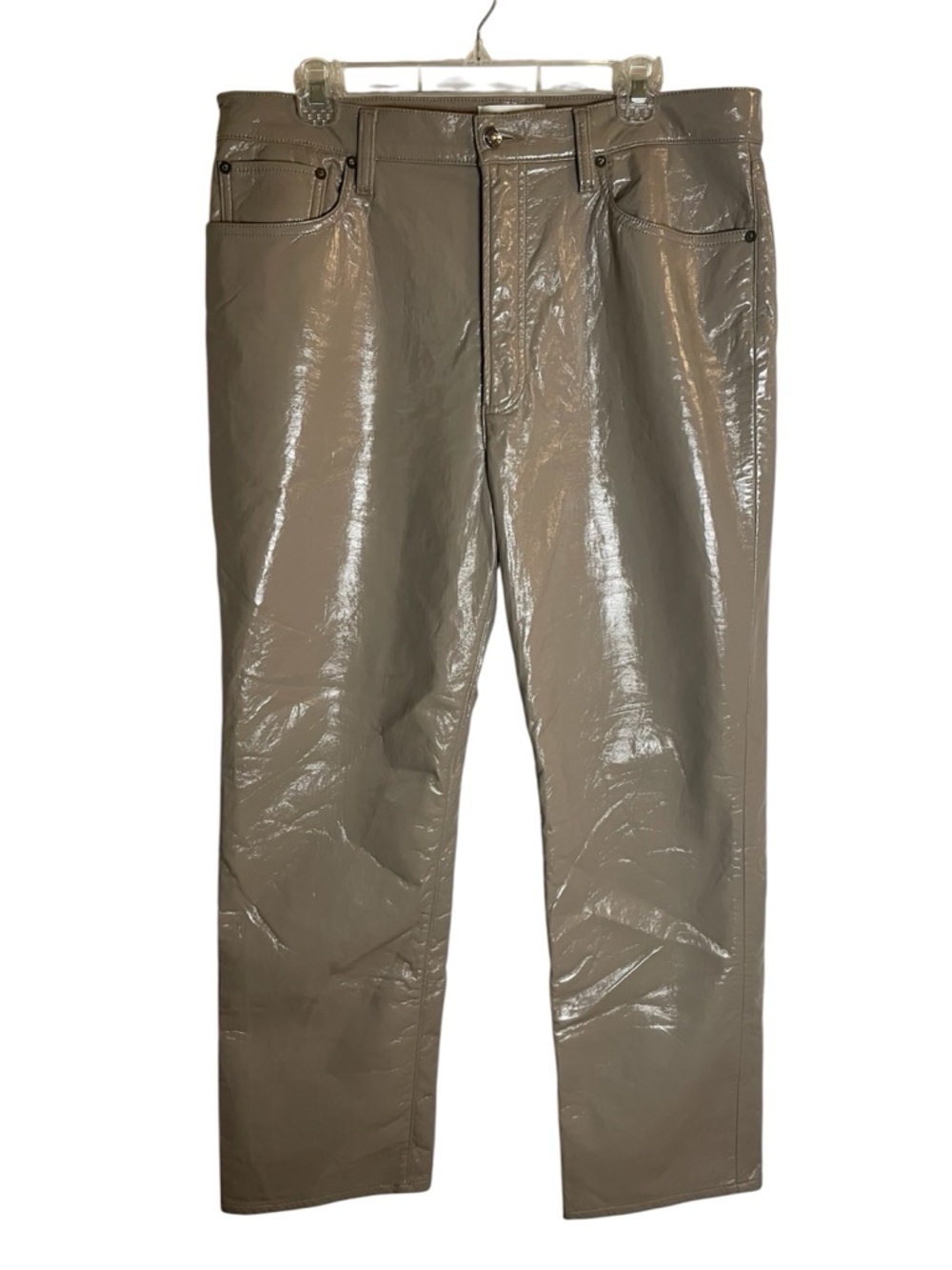 Agolde Gloss Taupe StraightLeg Coated Recycled Leather Pants Size 32